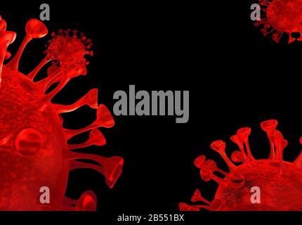 Gruppe von Viruszellen CORONAVIRUS COVID-19 - Speace for Text. 3D-Darstellung von Coronavirus Zellen. Stockfoto
