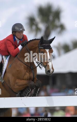 Beezie Madden (USA), Integrität, Winter Equestrian Festival, Wellington, Florida, März 2007, US Open Jumper Meisterschaft Stockfoto