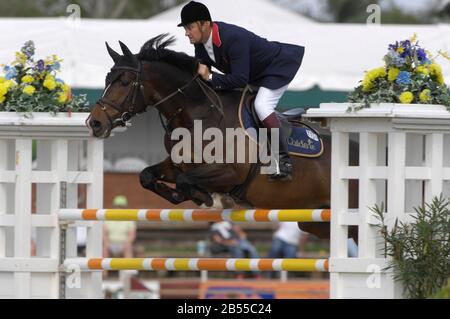 Robert Smith (GBR), Marius Claudius, Winter Equestrian Festival, Wellington, Florida, März 2007, US Open Jumper Meisterschaft Stockfoto