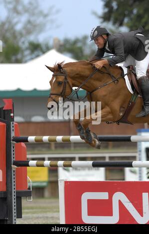 Keean White (CAN) Reiten Vienna Rouge, Winter Equestrian Festival, Wellington Florida, März 2007, Chesapeake Benefit Cup for a Just World - WEF Challenge Cup Runde VIII Stockfoto