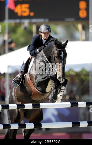 Beezie Madden (USA) Ritting Judgment, Winter Equestrian Festival, Wellington Florida, März 2007, CN Worldwide Florida Open Grand Prix Stockfoto