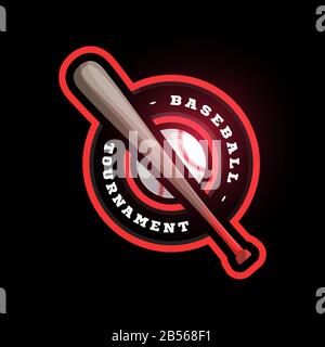 Kreisförmiges Baseball-Vektorlogo mit Fledermaus. Modernes professionelles Typografie Sport Vektor-Emblem im Retro-Stil und Logotyp-Muster. Baseball bunt Stock Vektor
