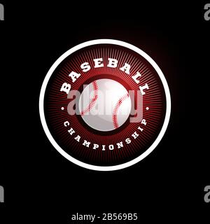 Kreisförmiges Baseball-Vektorlogo. Modernes professionelles Typografie Sport Vektor-Emblem im Retro-Stil und Logotyp-Muster. Rotes Baseball-Logo. Stock Vektor