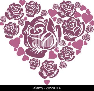 Vektor-Darstellung eines alten Rosenkarzinals, Herz isoliert auf weißem Hintergrund. Stock Vektor