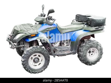 Blue atv Quad Bike isoliert auf weißem Hintergrund Stockfoto