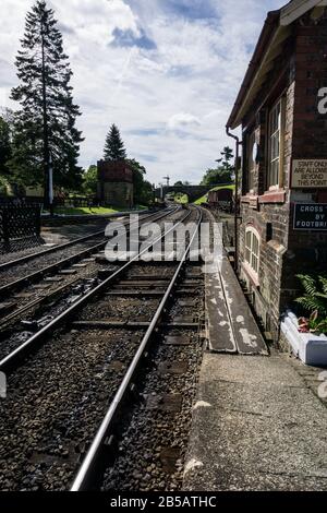 Goathland Station an der historischen North Yorkshire Moors Heritage Railway in England. Stockfoto