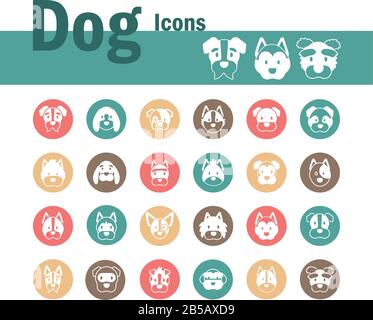 Set von Symbolen von Gesichtern verschiedene Rassen von Hunden Vektor-Illustration-Design Stock Vektor