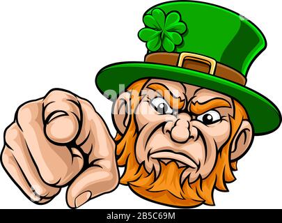 Leprechaun Zeigt Mit Dem Finger Auf Sie Mascot Cartoon Stock Vektor