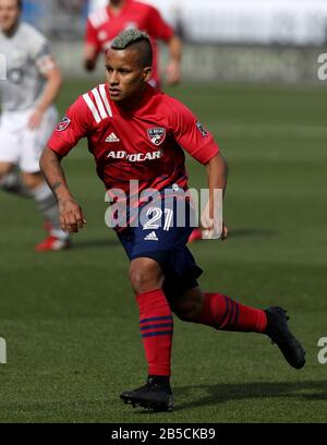 FC Dallas Mittelfeldspieler Michael Barrios (21) während eines MLS-Fußballspiels gegen die Montreal Impact, Samstag, 7. März 2020, in Frisco, Texas, USA. (Foto von IOS/ESPA-Images) Stockfoto