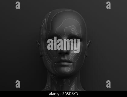 Abstrakter Kopf des Menschen, 3D-Rendering, künstliches Intelligenzkonzept Stockfoto