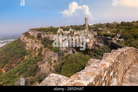 Chittorgarh Fort in Rajasthan. Chittor Fort ist ein UNESCO-Weltkulturerbe und eines der größten Forts Indiens. Stockfoto