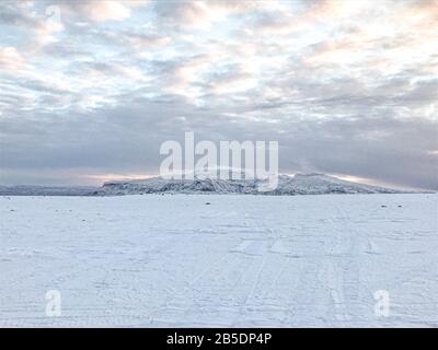 Island atemberaubende Orte, Island Reiseziel schönes island, Reykjavik Island im Winter mit Schnee Stockfoto