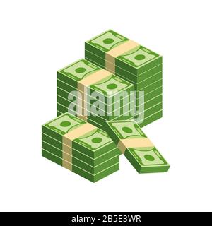 Riesige Papierpakete. Paket mit Geldscheinen. Stock Vektor
