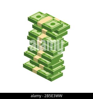 Riesige Papierpakete. Paket mit Geldscheinen. Stock Vektor