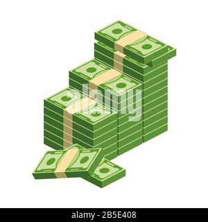 Riesige Papierpakete. Paket mit Geldscheinen. Stock Vektor