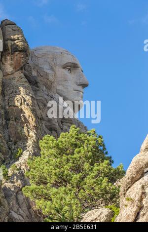 Das Gesicht von George Washington auf Mt. Rushmore in South Dakota. Stockfoto