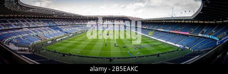 Murrayfield Sadium, Edinburgh, Großbritannien. März 2020. International Six Nations Rugby, Schottland gegen Frankreich; Ein leeres Murrayfield erwartet die Fans Credit: Action Plus Sports/Alamy Live News Stockfoto