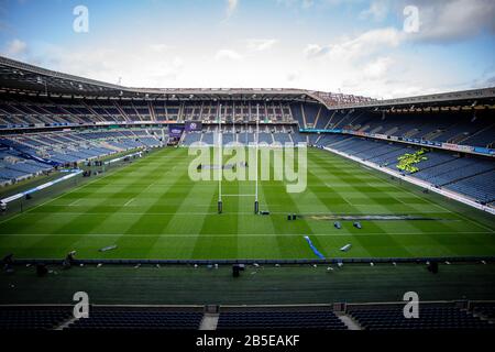 Murrayfield Sadium, Edinburgh, Großbritannien. März 2020. International Six Nations Rugby, Schottland gegen Frankreich; Ein leeres Murrayfield erwartet die Fans Credit: Action Plus Sports/Alamy Live News Stockfoto