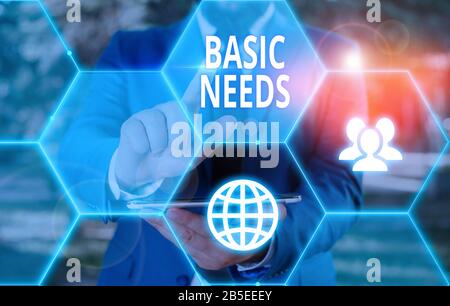 Konzeptionelles Handschreiben mit grundlegenden Anforderungen. Konzept bedeutet etwas, das Sie haben müssen, um das Leben zu erhalten oder zu leben Stockfoto