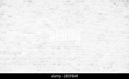 Einfache, grungelose, weiße Ziegelwand mit hellgrauen Farbtönen, nahtloser Oberflächentextur im großen Panorama-Bannerformat. Vektorgrafiken. Stock Vektor