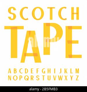 Scotch Tape Style - Childish Vector Schriftbild. Flache geometrische Schrift in Großbuchstaben, schmal. Dekorative Typografie. Stock Vektor