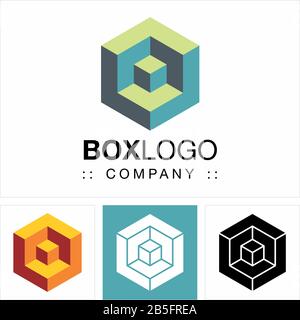 Cube (Box) Vector Symbol Company Logo (Logotyp). Volumenkörper, Konstruktion, Isometrisch, Cartoon, Ebenen, Transparente, 3D-Symbolabbildung. Eleganter Mo Stock Vektor