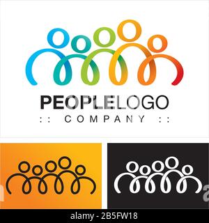 Personen (Familie, Freunde, Team, Gruppe) Vector Symbol Company (Association) Logo (Logotyp). Spirale, Hände Zusammen, Farbige Symbole. Stock Vektor