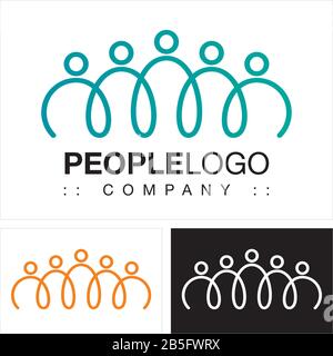 Personen (Familie, Freunde, Team, Gruppe) Vector Symbol Company (Association) Logo (Logotyp). Spirale, Hände Zusammen, Farbige Symbole. Stock Vektor