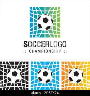 Logo Der Football Ball Vector Symbol Championship (Firma). Logotyp "Dynamischer Farbverlauf". Abbildung Der Symbole "Kugel", "Feld" und "Netz". Elegante Identität Stock Vektor