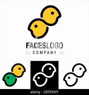 Gesichter (Profil) Vektor-Symbol Firmenlogo (Logotyp). Abbildung: Personen, Person, Kopf, Unendlichkeit. Elegantes und Modernes Design für das Identitätskonzept Stock Vektor