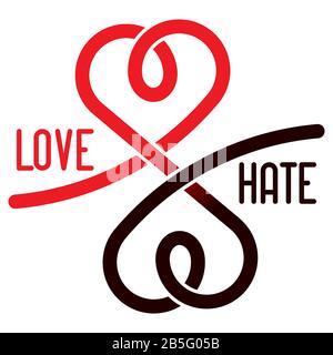 Liebe und Hass (Dualität) Minimale Vektordarstellung. Kreatives Gegenkonzept Ideenvorlage für T-Shirt Print Art. Exklusive Typografie. Stock Vektor