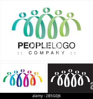 Personen (Familie, Freunde, Team, Gruppe) Vector Symbol Company (Association) Logo (Logotyp). Spirale, Hände Zusammen, Farbige Symbole. Stock Vektor