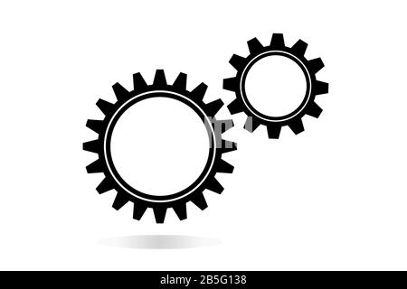 Maschinencogwheels, Schwarz Und Weiß, Vektor-Flat-Symbol. Zwei Zahnräder, Zahnräder, Clockwork Round Details. Business-Konzept-Element Für Infografik-Poster. Stock Vektor