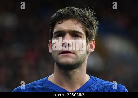 London, ENGLAND - 8. MÄRZ Marcos Alonso vom FC Chelsea während des Premier-League-Spiels zwischen Chelsea und Everton an der Stamford Bridge, London am Sonntag, 8. März 2020. (Credit: Ivan Yordanov - Credit: MI News & Sport /Alamy Live News Stockfoto