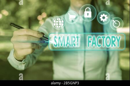 Schreiben Hinweis Übersicht Smart Factory. Business Konzept für eine hoch digitalisierte und vernetzte Produktion Stockfoto