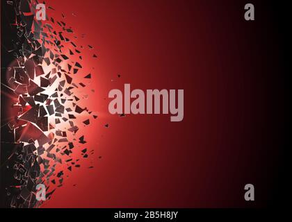 Abstrakte Wolke aus Stücken und Fragmenten nach der Explosion. Schütter- und Vernichtungseffekt. Abbruchfläche und Blitz. Vektorgrafiken Stock Vektor