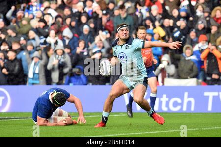 BT Murrayfield Stadium.Edinburgh.Scotland, Großbritannien. März 2020. Guinness Six Nations Test Match Schottland gegen Frankreich. Schottland Stuart McInally erzielt den 3. Versuch im Vergleich zu Frankreich. Kredit: Eric mccowat/Alamy Live News Stockfoto
