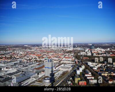 München, Deutschland: Blick vom größten Münchner Turm über den östlichen Teil der Stadt Stockfoto