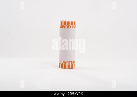 Volle 10-Dollar-Rolle amerikanischer Viertelmünzen Stockfoto