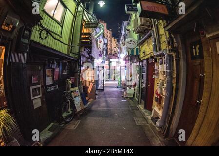 Kleine Bars in der Nacht in den Gassen von Golden-Gai, Shinjuku, Tokio, Japan Stockfoto