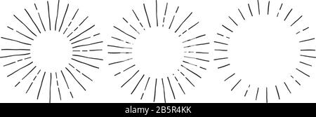 Satz von Vintage handgezeichneten sunbursts Stock Vektor