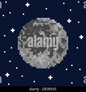 Pixel-art Mond und Sterne. Vector Illustration Stock Vektor