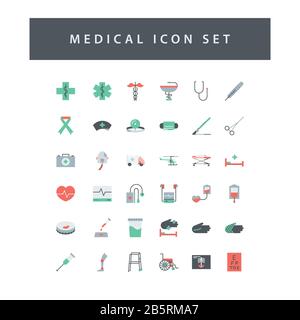Medical Dental Icon-Set mit farbenfrohem, modernen Flat Style Design. Stock Vektor