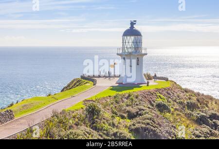 Cape Reinga Lighthouse an der nordwestlichsten Spitze der Aupauri-Halbinsel, am nördlichen Ende der Nordinsel Neuseelands. Stockfoto