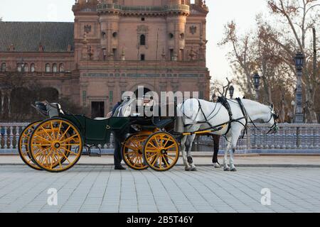 Pferd und Kutsche Fahren in einer europäischen Stadt Stockfoto