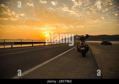 Aufnahme eines Motorrads der VMAX von Yamaha in Fukuoka, Japan Stockfoto