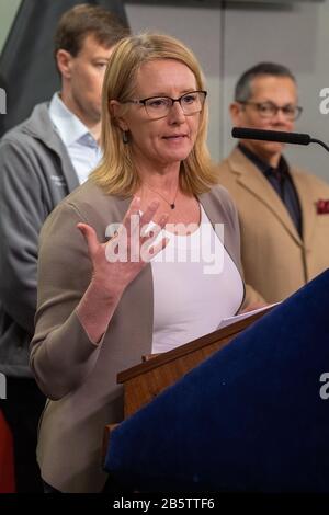 Brooklyn NY, 8. MÄRZ: EMC Commissioner Deanne Criswell spricht auf einer Pressekonferenz, um über die Entwicklungen des COVID-19-Coronavirus in der Stadt zu informieren Stockfoto