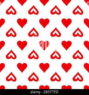 Nahtloses Muster rote handgezeichnete Herzen auf weißem Hintergrund isoliert, mit Aquarell bemaltes Herz, das sich immer wieder schmückt, Liebessymbol, Valentinstag Schild Stockfoto