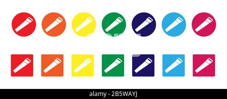 Satz farbiger Hacksägensymbole. Handwerkzeuge. Einfaches flaches Design Stock Vektor