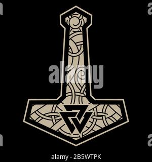 Thors Hammer - Mjolnir und das skandinavische Schmuck Stock Vektor